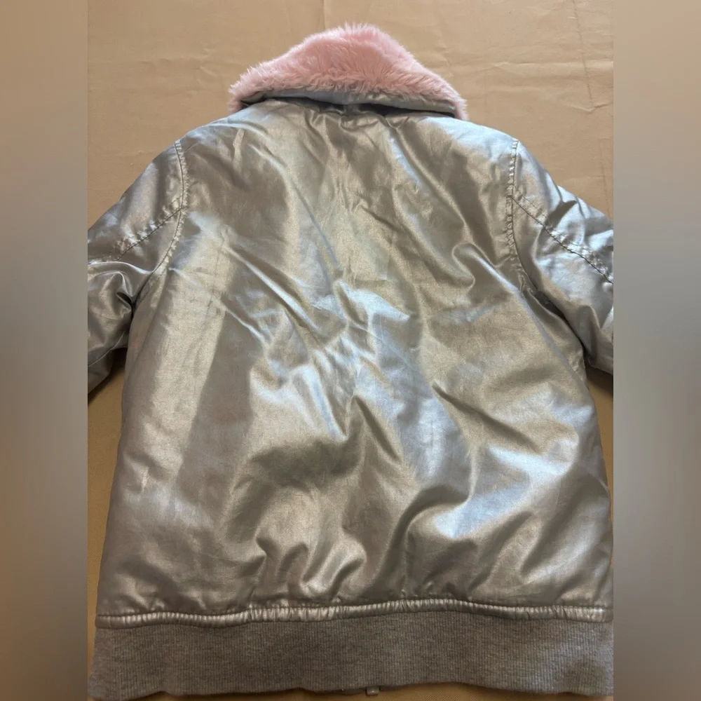 Buffalo David Bitton Metallic Silver Puff Jacket with Pink Collar‎